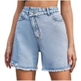 thumbnail image 1 of Women's Summer Casual High Rise Denim Shorts Frayed Raw Hem Ripped Sexy Jeans Shorts Trendy Basic Denim Shorts, 1 of 7