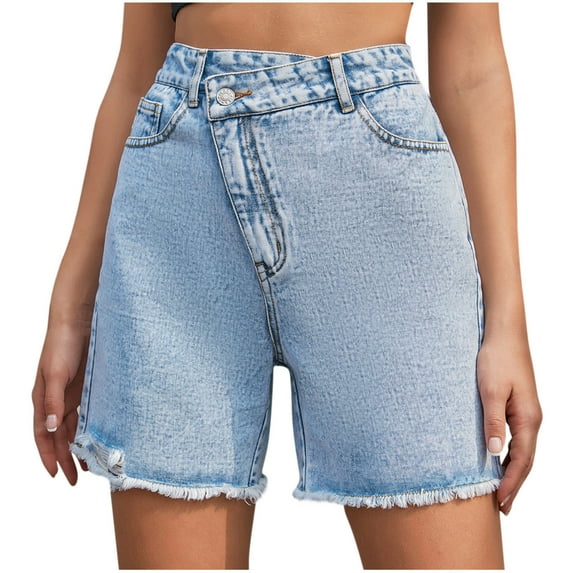 Women's Summer Casual High Rise Denim Shorts Frayed Raw Hem Ripped Sexy Jeans Shorts Trendy Basic Denim Shorts