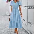 thumbnail image 1 of Women's Summer Casual High Waist Dresses V Neck Short Sleeve A Line polka dot Elegant Dress, 1 of 6