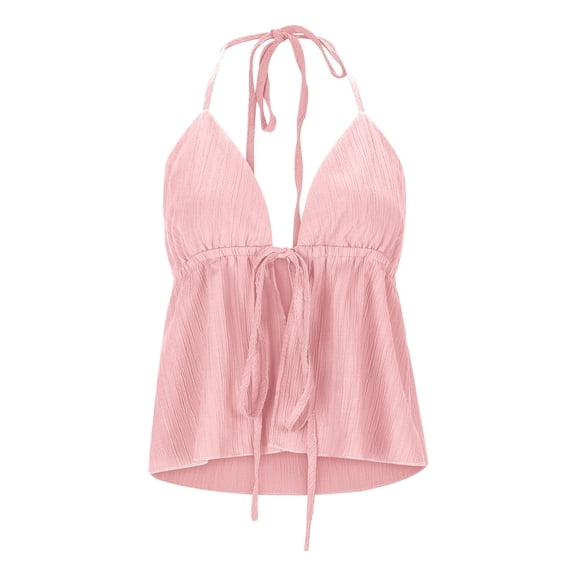 Women's Summer Casual Lace Up Jacquard Drawstring Back Suspenders Sleeveless Tank Top Fashion Comfortable Breathable