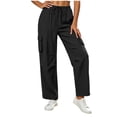 thumbnail image 1 of Women's Summer Casual Linen Drawstring Waist Pants with Pockets, Solid Color Loose Fit, 1 of 5