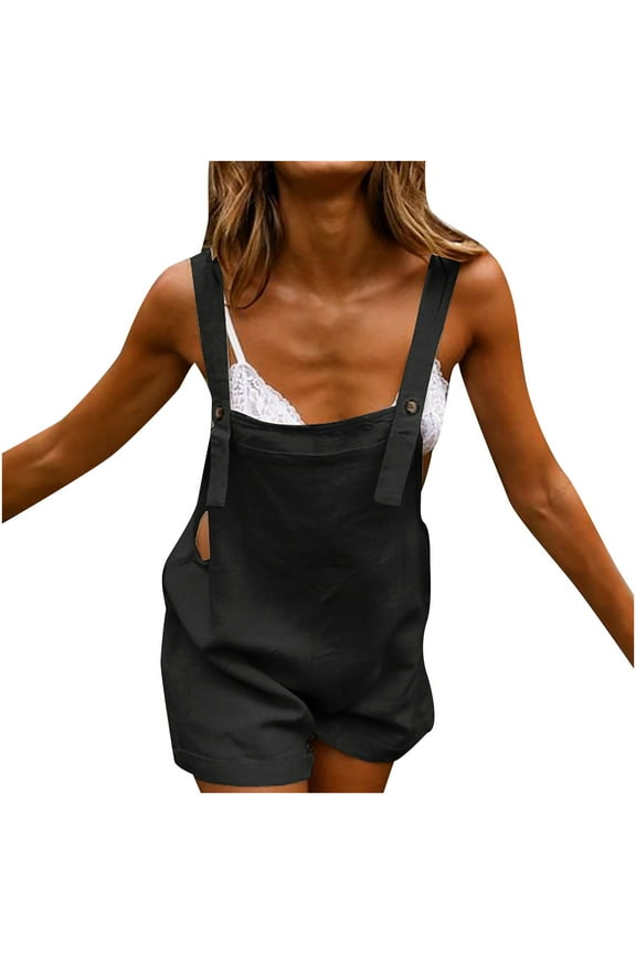 Women's Summer Casual Loose Bib Overalls Cotton Linen Shorts Rompers Solid Color Jumpsuits Shortalls for Women