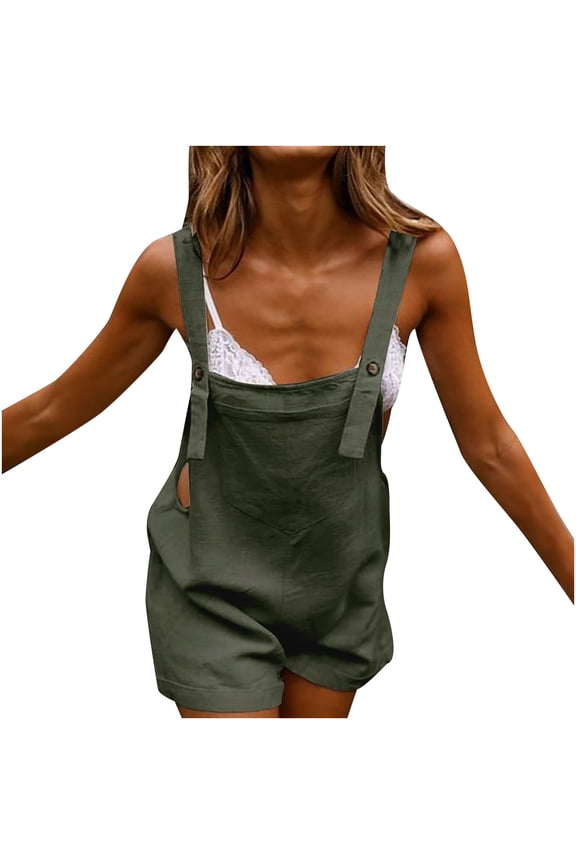 Women's Summer Casual Loose Bib Overalls Cotton Linen Shorts Rompers Solid Color Jumpsuits Shortalls for Women