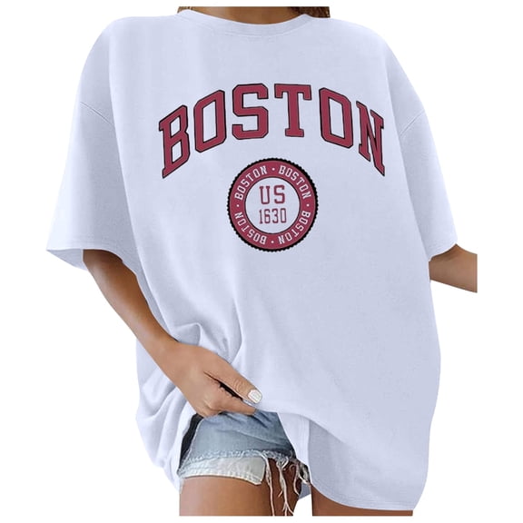 Women's Summer Casual Loose Fit Letter Print Round Neck Short Sleeve T-Shirt Top Comfortable Breathable Fashion Tee