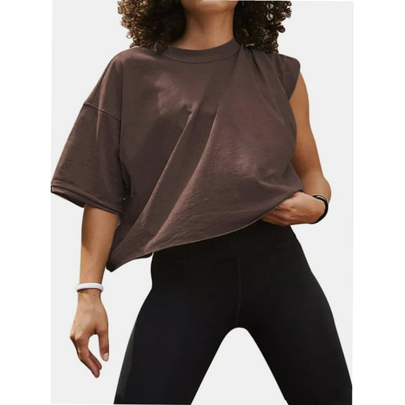 Women's Summer Casual Loose Fit Plain Soild Basic Short Sleeve Crop Tops T-Shirts
