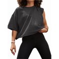 thumbnail image 1 of Women's Summer Casual Loose Fit Plain Soild Basic Short Sleeve Crop Tops T-Shirts, 1 of 4