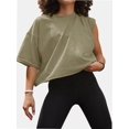 thumbnail image 1 of Women's Summer Casual Loose Fit Plain Soild Basic Short Sleeve Crop Tops T-Shirts, 1 of 4