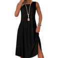 thumbnail image 1 of Women's Summer Casual Loose Plain Maxi Sundress Fashion And Leisure Splicing Sleeveless Round Neck Loose And Comfortable Dress Summer Spring Vacation Clothes, 1 of 5