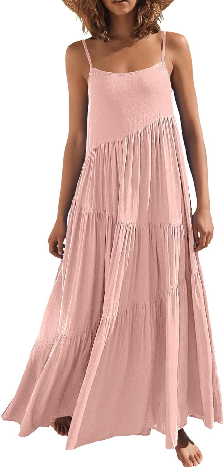 Women’s Summer Casual Loose Sleeveless Spaghetti Strap Asymmetric