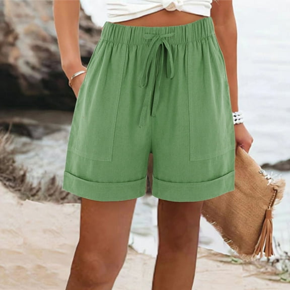 Women's Summer Casual Loose with Pockets Drawstring Elastic Waist Pants Short Pants