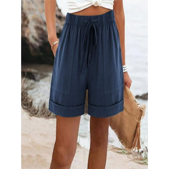 Women's Summer Casual Loose with Pockets Drawstring Elastic Waist Pants Short Pants