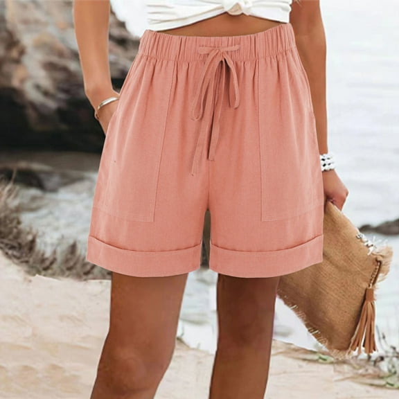 Women's Summer Casual Loose with Pockets Drawstring Elastic Waist Pants Short Pants