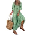 thumbnail image 1 of Women's Summer Casual Maxi Dress Bohemian Floral V Neck Puff Short Sleeve Beach Tiered Sundress Long Swing Dress, 1 of 2