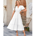 thumbnail image 1 of Women's Summer Casual Maxi Dress Puff Short Sleeve V Neck Ruffle Boho Beach Long Dresses, 1 of 6