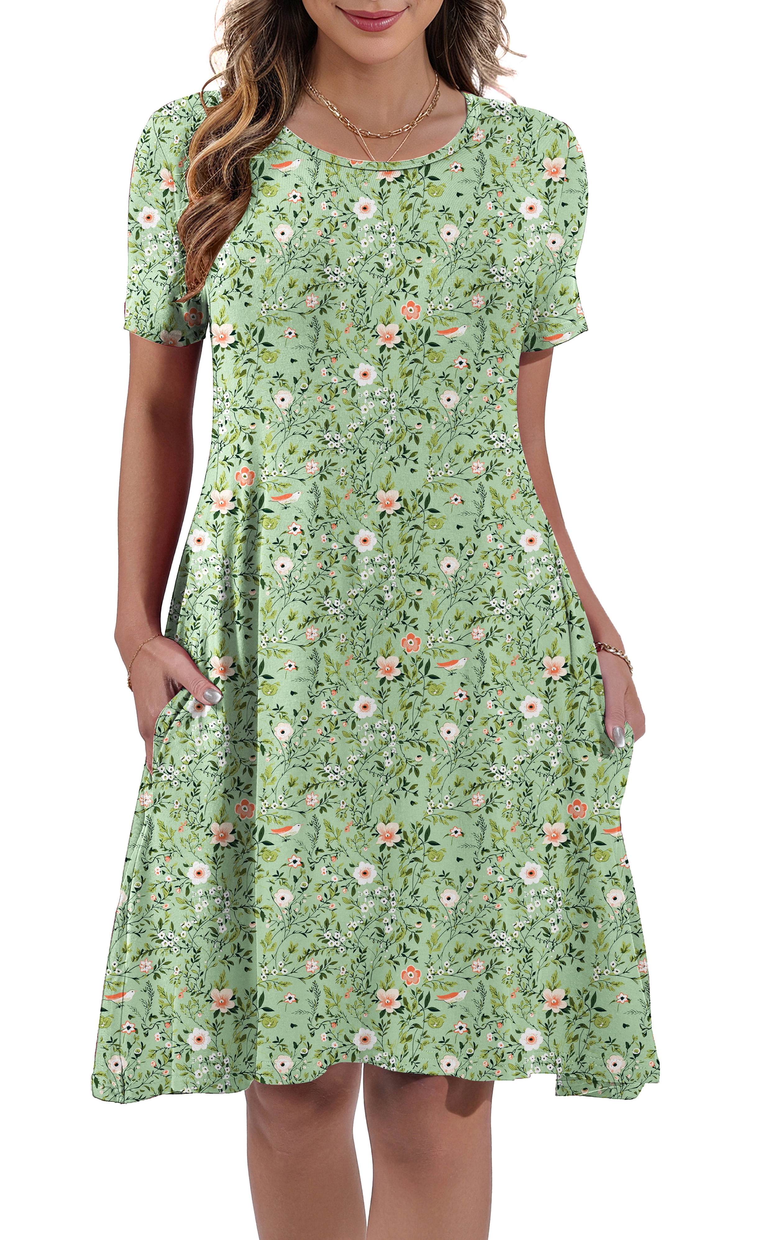 Women's Summer Casual Midi Dress Beach Short Sleeve Dresses with ...