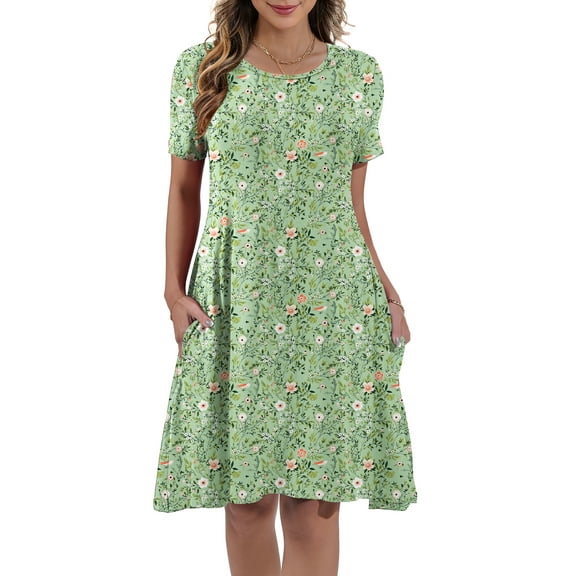 Women's Summer Casual Midi Dress Beach Short Sleeve Dresses with Pockets