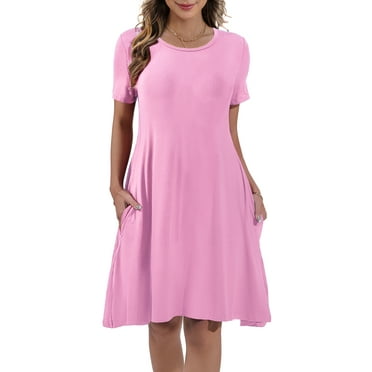 Women's Summer Casual Midi Dress Beach Short Sleeve Dresses with Pockets