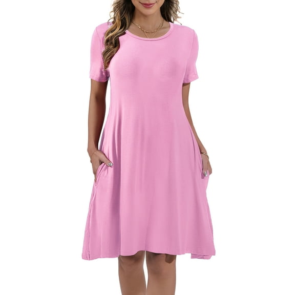 Women's Summer Casual Midi Dress Beach Short Sleeve Dresses with Pockets