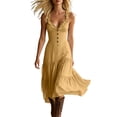 thumbnail image 1 of Women's Summer Casual Open‑Back Dress Solid Color Deep V‑Neck Spaghetti Strap Button‑Front Flowy Long Dress Yellow XL(XL), 1 of 5