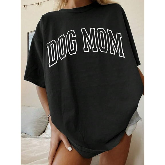 Women's Summer Casual Oversized T-Shirt With Round Neckline And Letter Print Design Graphic Tees Women Tops, Unisex