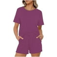 thumbnail image 1 of Women's Summer Casual Pajamas Sets Short Sleeve Crewneck Tops Shirts with Drawstring Shorts Lounge Pjs Sets Sleepwear, 1 of 7