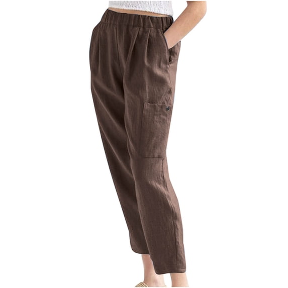 Women's Summer Casual Pants with Elastic Waist and Pockets, Lightweight Polyester Fabric for Everyday Wear