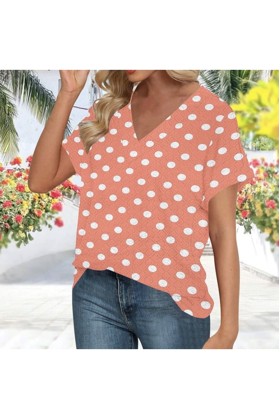 Women's Summer Casual Printed Short Sleeve V-Neck Blouse - Fashionable and Comfortable Tops with Dolman Sleeve Design, Limited Time Off