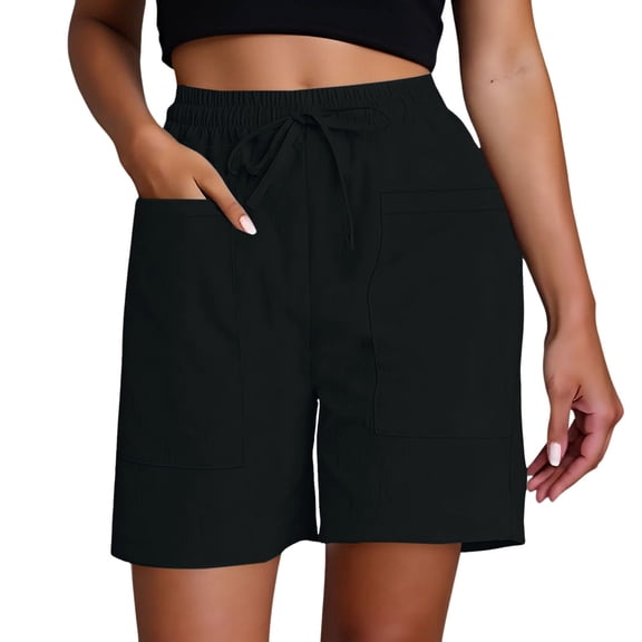 Women's Summer Casual Quarter Shorts - Lightweight, Breathable, Side Pockets, Elastic Waist, Workout/Travel, Polyester, Sizes S-XXXL, 41-46cm Length