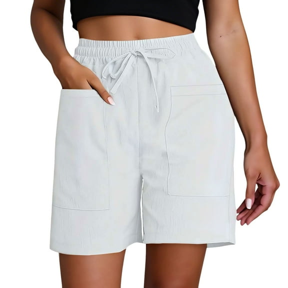 Women's Summer Casual Quarter Shorts - Lightweight, Breathable, Side Pockets, Elastic Waist, Workout/Travel, Polyester, Sizes S-XXXL, 41-46cm Length