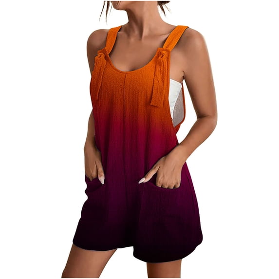 Women's Summer Casual Romper Adjustable Spaghetti Strap Gradient Loose Overall Shorts Jumpsuit