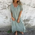 thumbnail image 1 of Women's Summer Casual Round Neck Short Sleeve Loose Dress Lightweight Comfortable Polyester Solid Color Fashion for Daily Date Party Vacation, 1 of 9