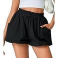 thumbnail image 1 of Women's Summer Casual Ruched Bubble Shorts Elastic High Waist Loose Fit Solid Beach Lounge Vacation Shorts 2XL, 1 of 4