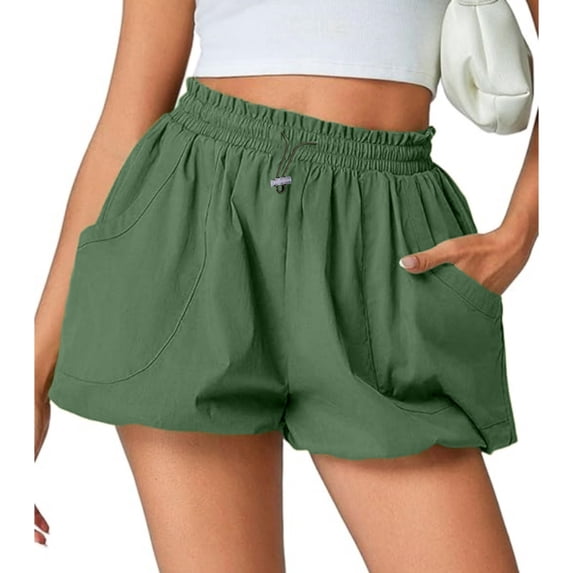Women's Summer Casual Ruched Bubble Shorts Elastic High Waist Loose Fit Solid Beach Lounge Vacation Shorts L