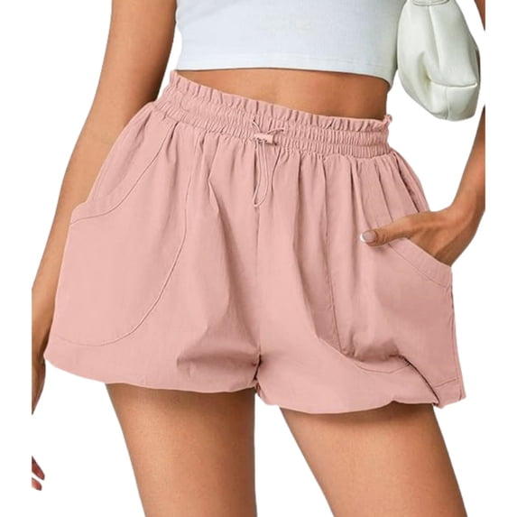 Women's Summer Casual Ruched Bubble Shorts Elastic High Waist Loose Fit Solid Beach Lounge Vacation Shorts XL