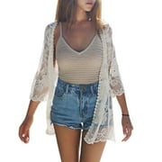 Women's Summer Casual See Through Lace Open Front Beach Kimono Cover Up