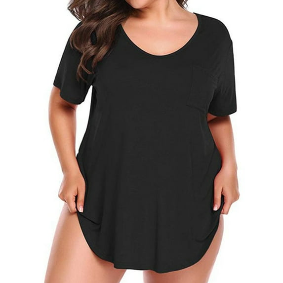 Women's Summer Casual Sexy Short Sleeve V Neck Patch Pocket Tee Loose Top Tshirt - XL