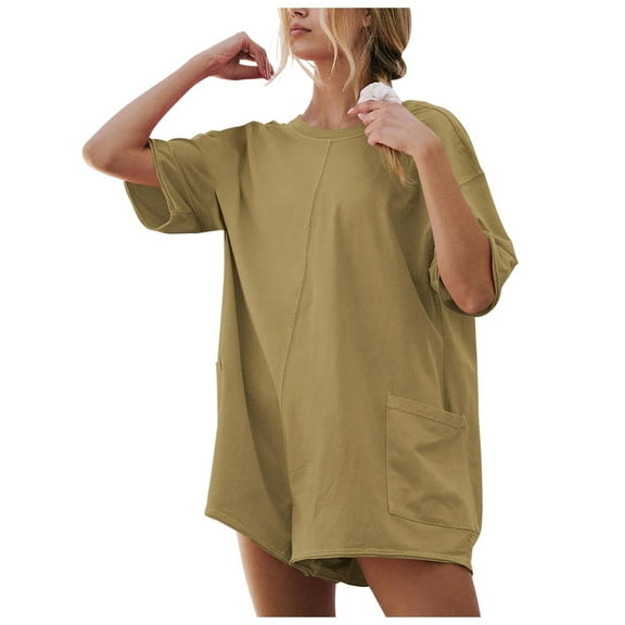 Women's Summer Casual Short Sleeve Backless Loose Athletic Romper - Beach Shorts Jumpsuit for Vacation, Sports & Daily Wear