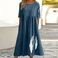 thumbnail image 1 of Women's Summer Casual Short Sleeve Cotton Linen Dress Round Neck Printed Knee-Length Pullover Lightweight Comfortable Daily Wear Party Vacation Work, 1 of 8