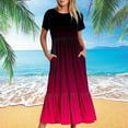 thumbnail image 1 of Women's Summer Casual Short Sleeve Crewneck Dress Casual Flowy Tiered Maxi Beach Dress With Pockets Gradient Print Dress, 1 of 7
