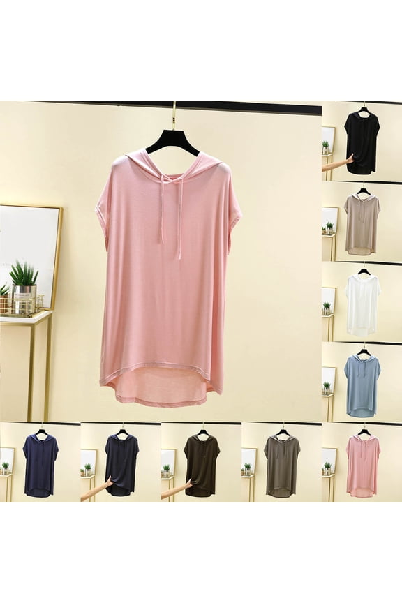 Women's Summer Casual Short Sleeve Hooded Blouse Tops Shirts Tunics Solid Color Loose Fit Soft for Daily Wear Vacation Travel Loungewear Fashion Essential Gift for Women | Sopatenor,Beige XL