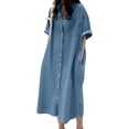 thumbnail image 1 of Womens Summer Casual Short Sleeve Long Shirt Dress Casual Loose Button Down Dress, 1 of 8