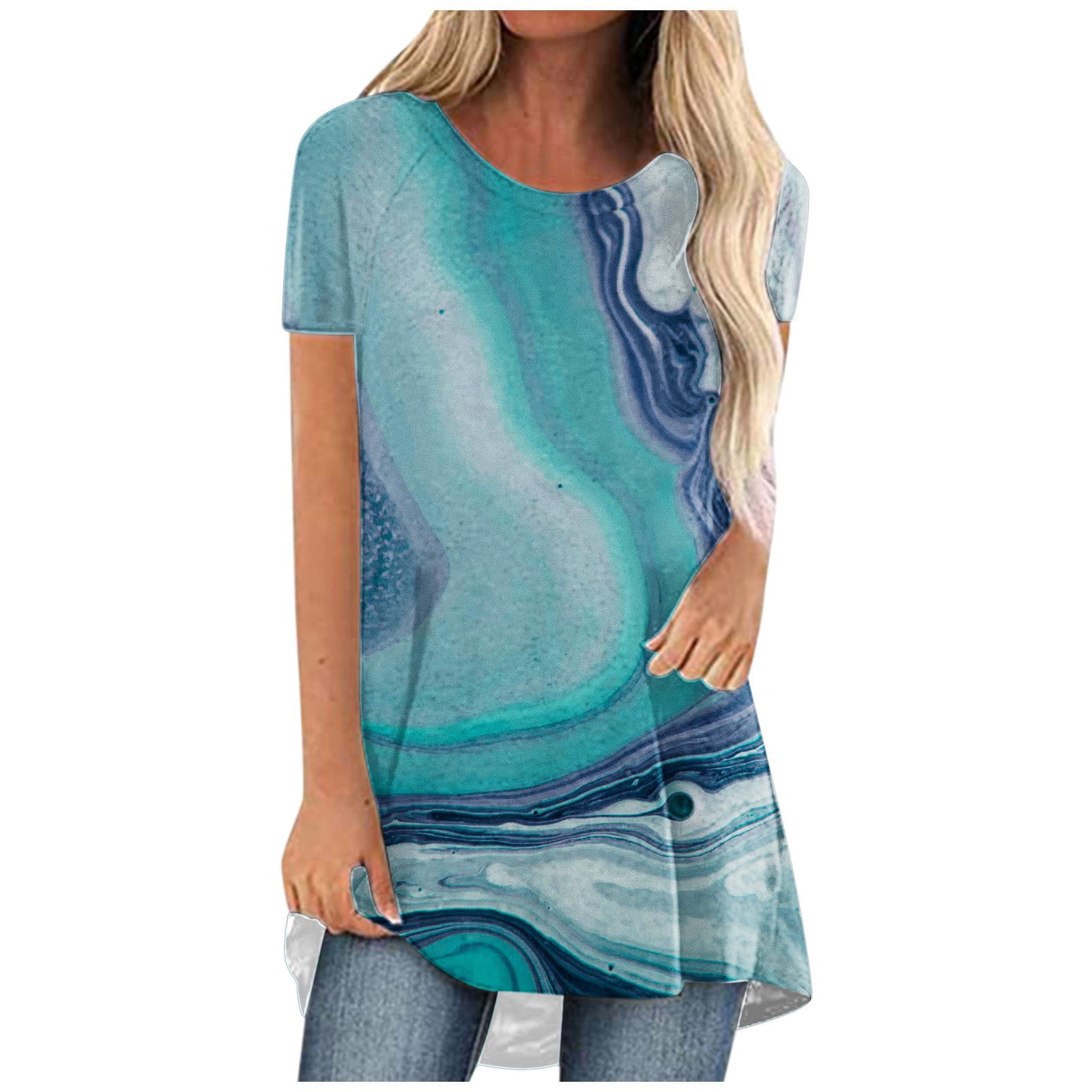 Women's Summer Casual Short Sleeve Tunic Tops to Wear with Leggings O-Neck T -Shirt Loose Blouse Summer Loose Fit Tees 