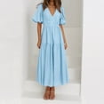 thumbnail image 1 of Women's Summer Casual Short Sleeve V Neck Swing Dress Casual Flowy Tiered Maxi Beach Dress Women Junior Dresses Dress Woman Dress Casual Short Button Front Dresses Swing Party Dresses for Women Cute, 1 of 5