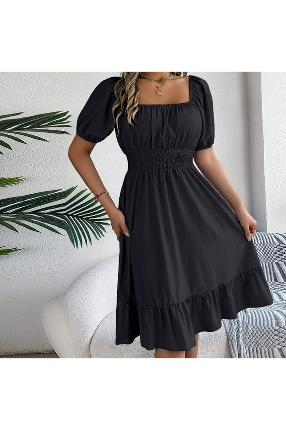 Women's Summer Casual Short Sleeved Waist Cinched Solid Color Dress Womens Long Sleeve Boho Blouse Top Formal Cocktail Party Dresses Checkered Dress