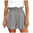 thumbnail image 1 of Women's Summer Casual Shorts Elastic Waist Ruched Shorts Solid Loose Comfy Flowy Solid Wide Leg Beach Shorts for Women, 1 of 7