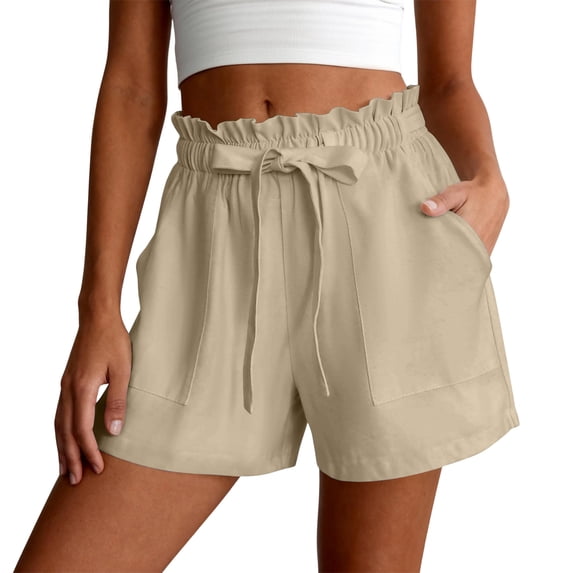 Women's Summer Casual Shorts Ruffle Trim Drawstring High Waist Wide Leg Shorts Comfy Lounge Shorts for Beach