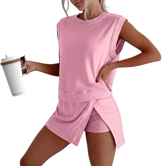 Women's Summer Casual Shorts Suit Sleeveless Pure Color Outfit Comfortable Stylish Daily Wear