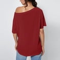 thumbnail image 1 of Women's Summer Casual Off Shoulder Short Sleeve T Shirt Fashionable Loose Fit Top Womens Long Top Womens Swim Lose Women Shirts Tech T Shirt Tees Women Short Sleeve Shirt Womens Shirts Long Sleeve, 1 of 5