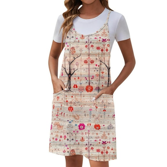 ZQUUVOU Women's Summer Casual Sleeveless Dress Printed Floar Pleated Dresse Multicolor