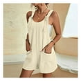 thumbnail image 1 of Women's Summer Casual Sleeveless Rompers Loose Fit Spaghetti Strap Shorts Jumpsuit Beach Cover Up with Pockets-Apricot Color&39.3inch/185cm, 1 of 5